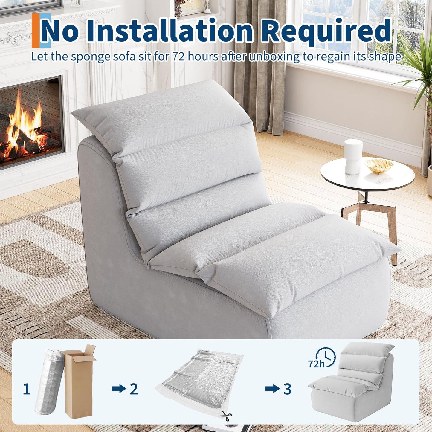 Adult Bean Bag Chair with High-Resilience Foam - Heavy-Duty Floor Sofa, Non-Slip Base & Easy Assembly, Grey Lounger for Reading, Gaming, for - Compatible with Hard Floors (Living Room, Bedroom)