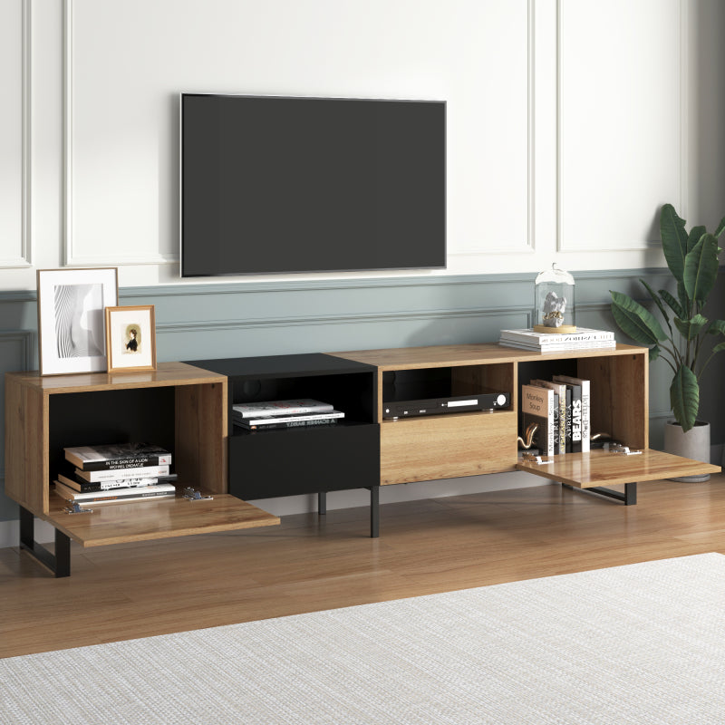 TV-meubel – TV-kast – Tv-meubel – Mediameubel – Modern – Zwart-Houtlook – Ruime Opbergruimte – Stevige MDF Constructie