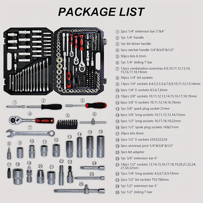 216-delige Mechanische Gereedschapsset – Moersleutel Set – Ratels – Dopset – Auto Reparatie Gereedschap – 72-Tand Ratel – Slagvaste Opbergkoffer