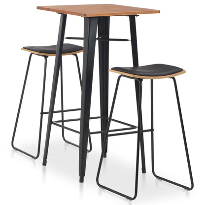 Barset – Barkrukset – Eethoekset – Keukenmeubel – Bistroset – Zwart – Gepoedercoat Stalen Frame – Massief Houten Tafelblad