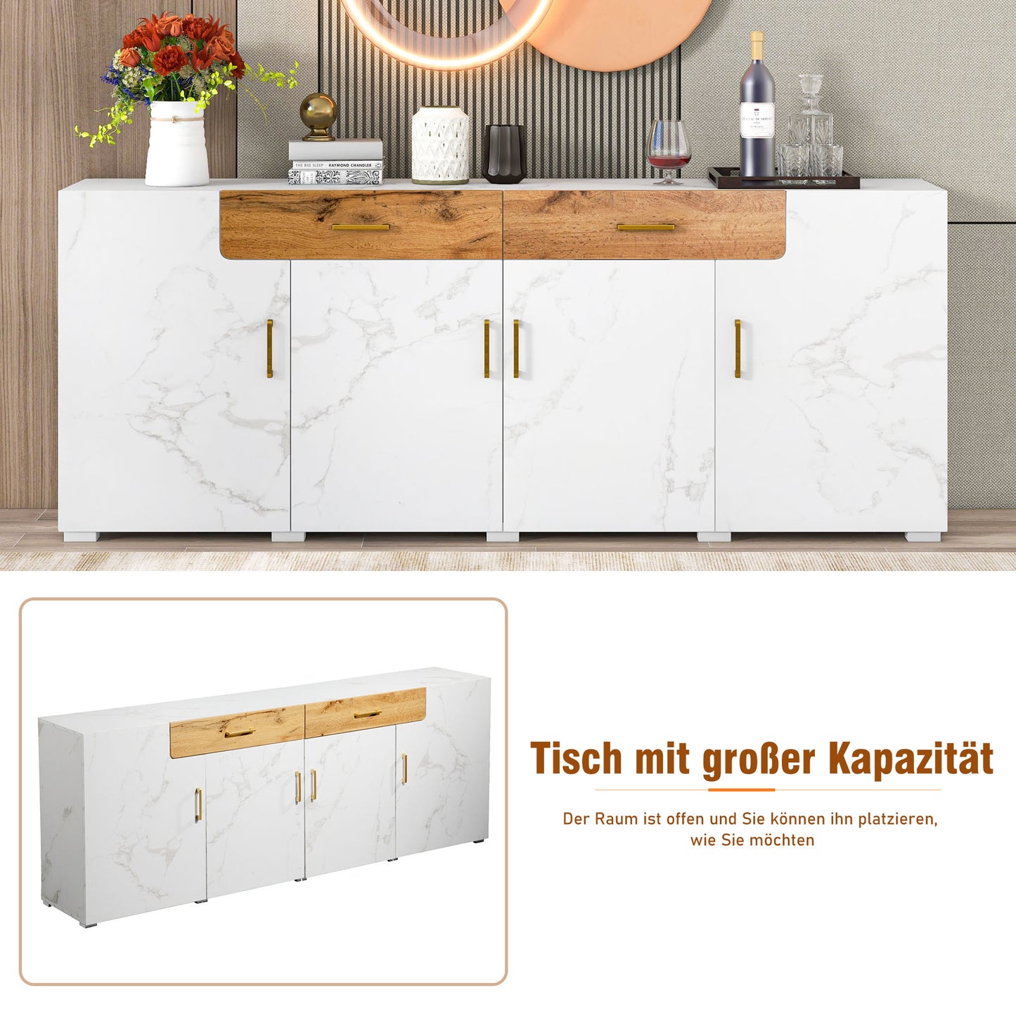 Sideboard – Dressoir – Tv-meubel – Buffetkast – Opbergkast – Houtlook Met Zwarte Accenten – 208x39,5x80 cm – MDF Met Melamine Coating