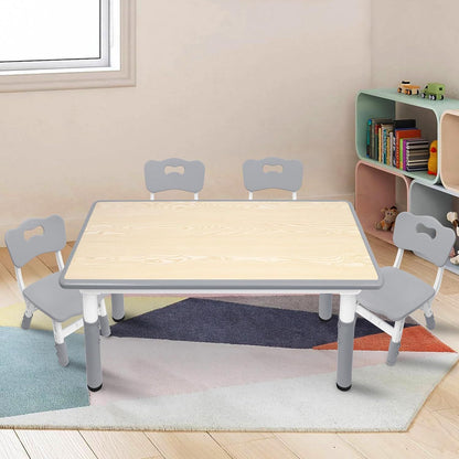 Tafelset Met 4 Stoelen – Stoel En Tafel Set – Kindermeubilair – Schoolmeubilair – Studie Set – Verstelbare Hoogte – Duurzaam Kunststof – Lichtgewicht – Gemakkelijk Schoon Te Maken – Grijs