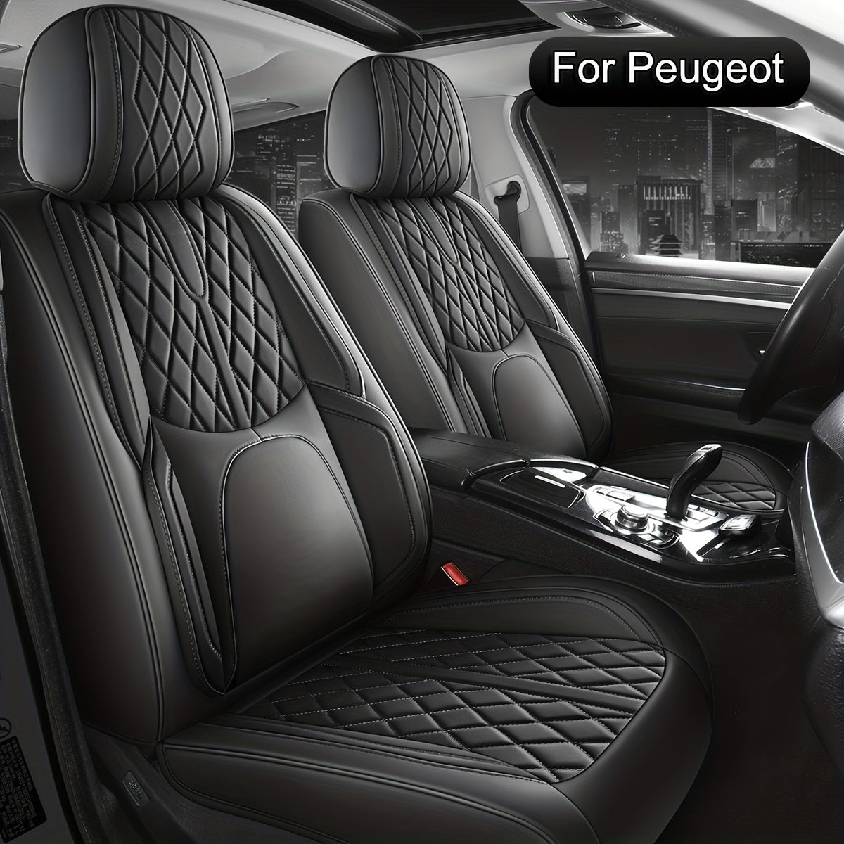 Leather Car Seat Covers Full Set Universal, Fit for Peugeot 208, 2008, 308, 3008, 508, 5008, 206, 307, Adjustable Front Seats And Back, Automotive 5 Seat Covers All Season, Car Seat Protectors Airbag Compatible, Vehicle Inter