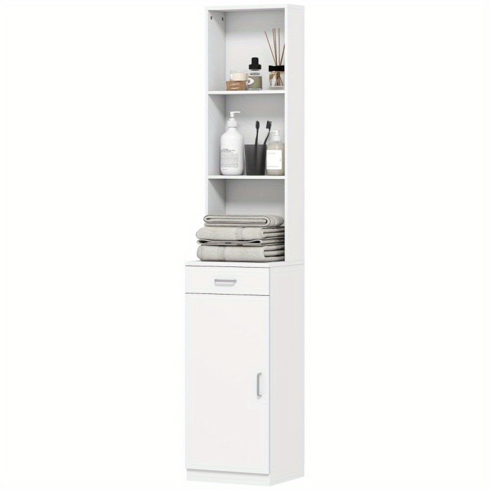 Badkamerkast – Badkamermeubel – Opbergkast – Kolomkast – Wastafelonderkast – Hoog en Smal – Verstelbare Planken en Lade – 35x30,5x179 cm – Duurzaam Wit MDF