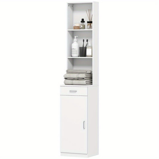 Badkamerkast – Badkamermeubel – Opbergkast – Kolomkast – Wastafelonderkast – Hoog en Smal – Verstelbare Planken en Lade – 35x30,5x179 cm – Duurzaam Wit MDF
