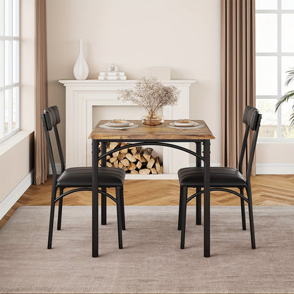 Eettafelset voor 2 Personen – Bistroset – Eettafel met Stoelen – Keukentafelset – Compacte Eettafel – Ruimtebesparend Ontwerp – Houten Tafelblad met Zwart Metalen Frame