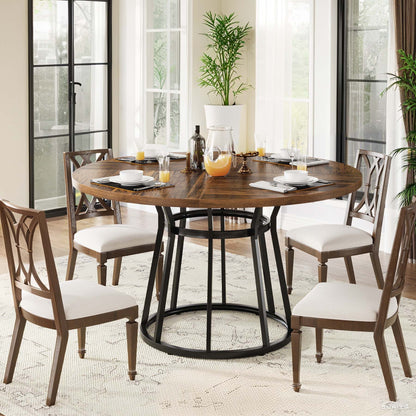 Ronde Eettafel – Ronde Tafel – Eetkamertafel – Keukentafel – Tafel Voor 4 Personen – 119,89 cm Diameter – Bruin Onderstel Metaal