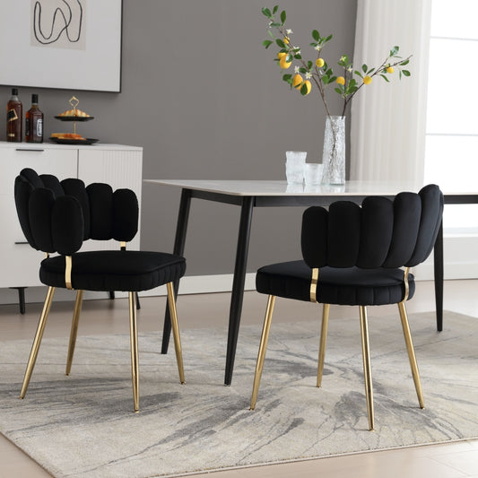 Eetkamerstoelen – Stoelen – Kuipstoelen – Woonkamerstoelen – Armstoelen – Velvet Bekleding – Ronde Armleuningen – Metalen Poten – Set Van 2