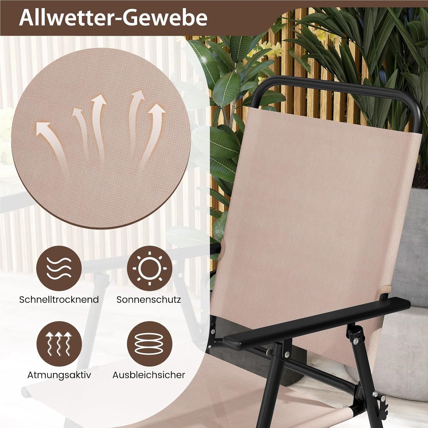 Bistro Tafelset – Balkonset – Tuinmeubelset – Zithoek – Buitentafel Met Stoelen – Gehard Glas – Inklapbare Stoelen – Weerbestendig Beige