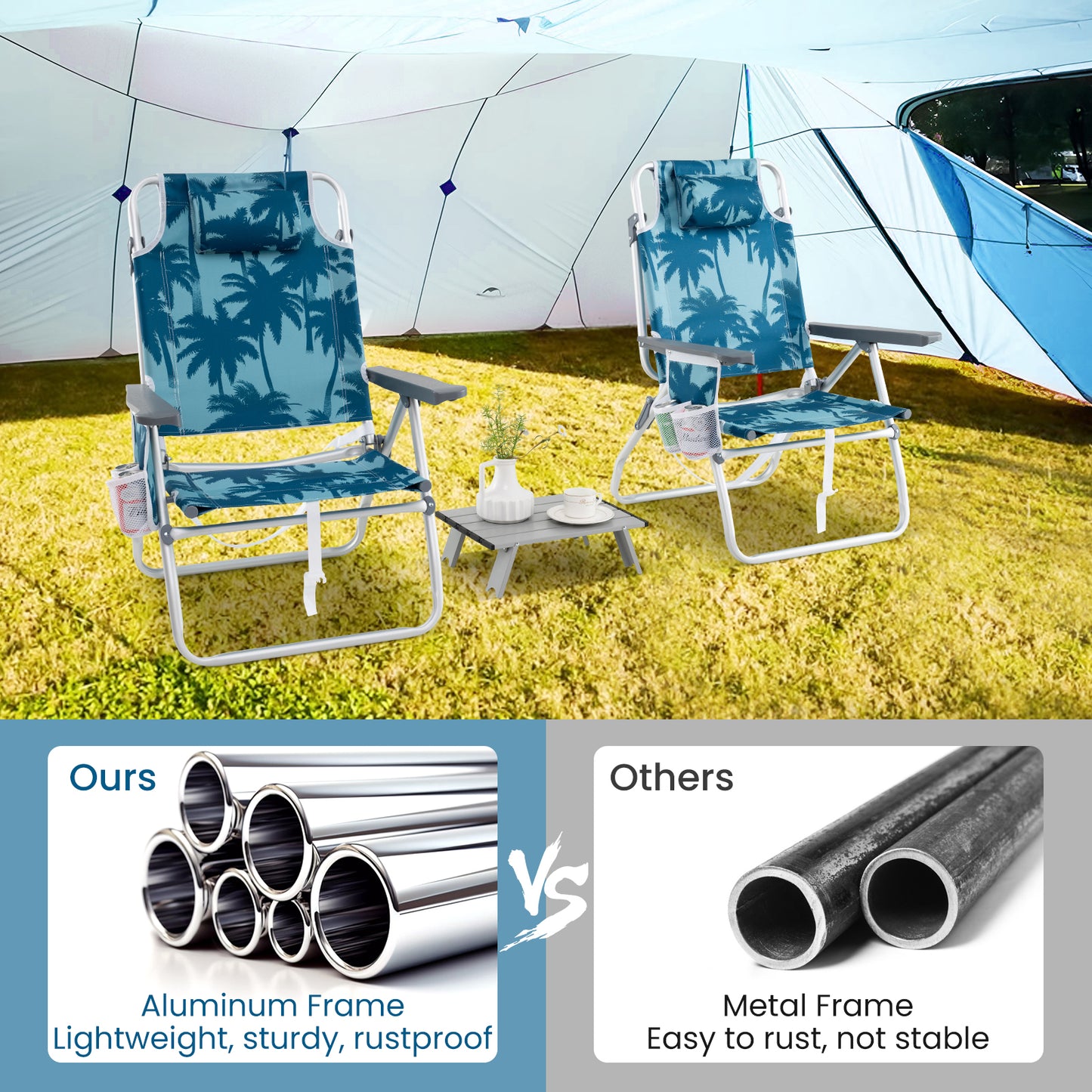 Campingstoelen Set – Kampeerstoelen – Strandstoelen – Vouwstoelen – Klapstoelen – 5-Standen Verstelbare Rugleuning – Lichtgewicht Aluminium Frame