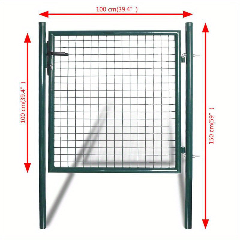 Rust-Resistant Powder-Coated Steel Garden Gate with Black Metal Frame - Durable Outdoor Access for Patio, Terrace, or Yard - Green Grid Design for Enhanced Privacy, Decorative Garden Fence
