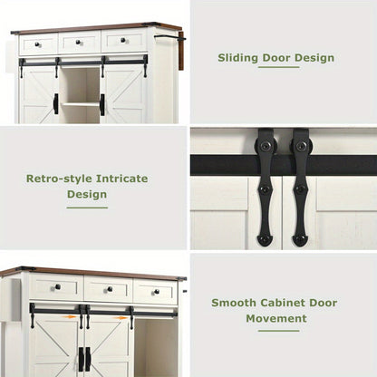 Keukeneiland – Keukentrolley – Keukenkast – Serveerwagen – Keukenwagen – Retro Design – Uittrekbaar Werkblad – Metalen Frame & Wieltjes Met Rem