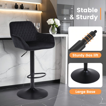 Bar Stools Set Of 2/4, Height Adjustable Swivel Bar Stools, Made Of Imitation Velvet Fabric, Dining Stools with Backrest And Armrests, Suitable for Bars, Kitchens And Gardens, Black Gray Brown, Kitchen Bar Stools, Bar Stools