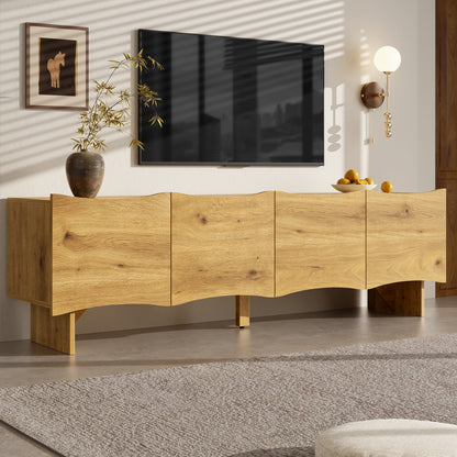 Tv-kast – Tv-meubel – Mediaconsole – Opbergkast – Entertainmentmeubel – Natuurlijke Kleur – 155 cm Breed – Modern Gegolfd Design