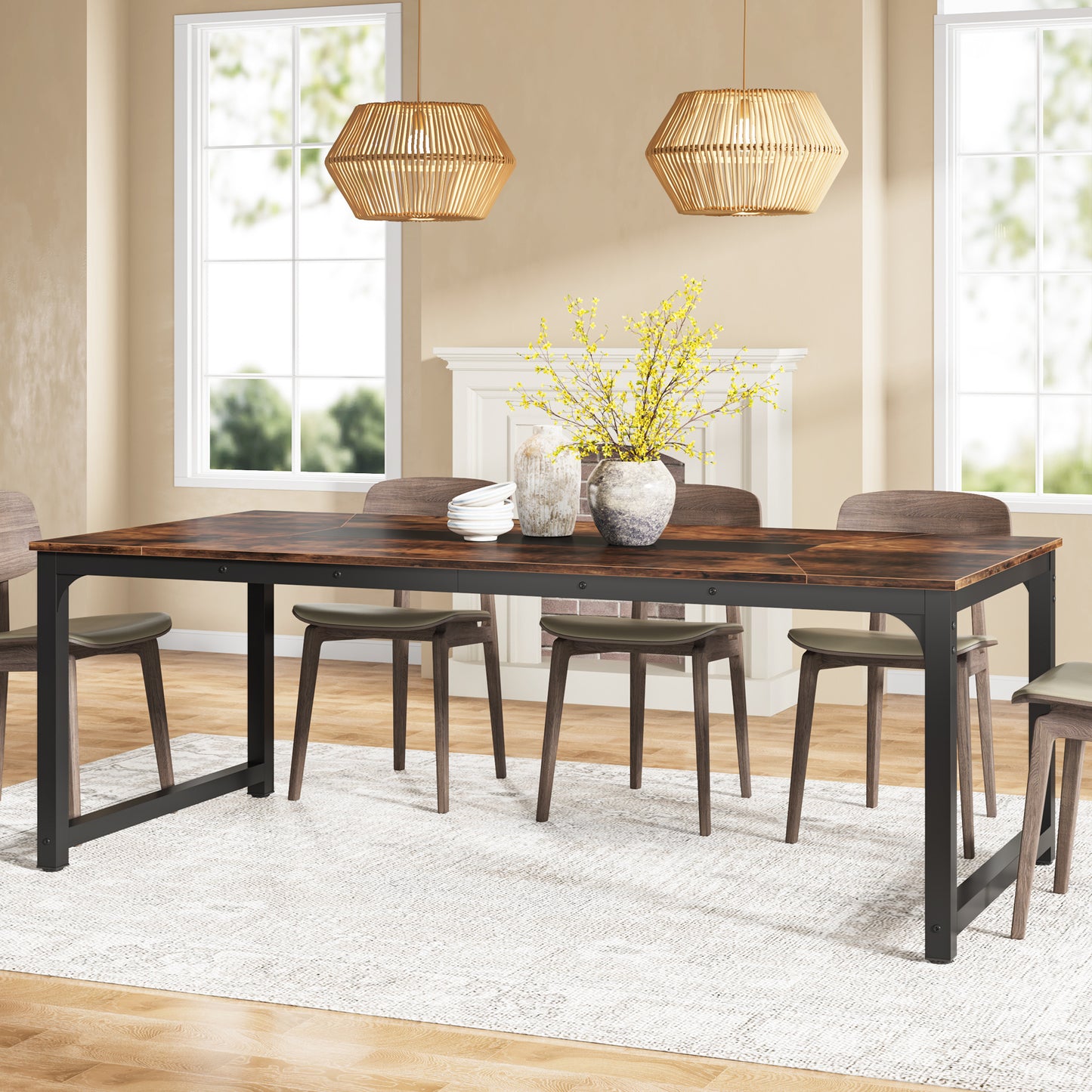 Eettafel – Tafel – Keukentafel – Dinertafel – Industriële Eettafel – Rustic Brown – Voor 6-8 Personen – Robuuste Metalen Poten