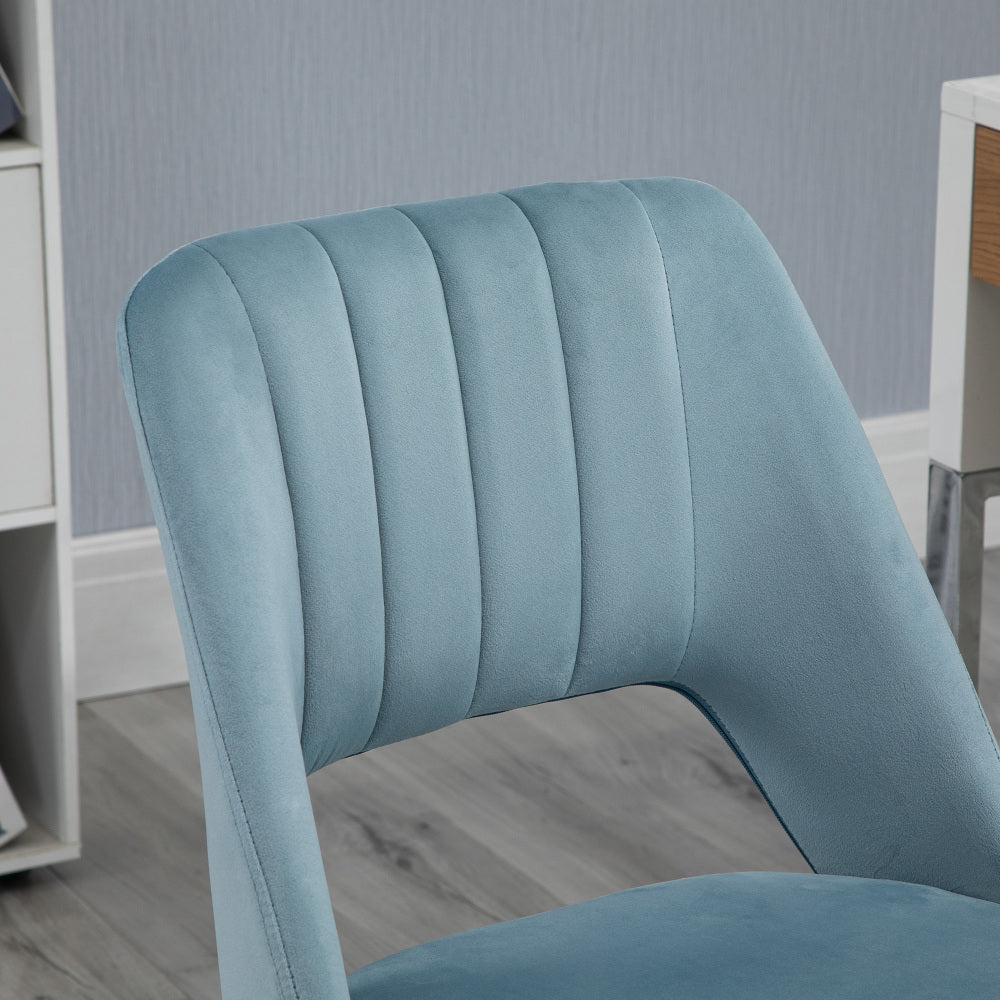Ergonomic Height-Adjustable Swivel Office Chair - Blue Velvet Upholstery, Metal Frame, 360° Swivel & 5-Wheel Rolling Base, No Power Needed for Home Office & Living Room Comfort, Office Chair Cushion, Versatile Seating Soluti