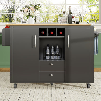 All-in-One Kitchen Island Buffet Cabinet with Folding Worktop, Heavy-Duty Non-Wood Construction, Adjustable Shelves, Wine Rack (Holds 4 Bottles), Door Shelf, Towel Rack - Space-Saving Mobile Kitchen Trolley for Small Kitchens