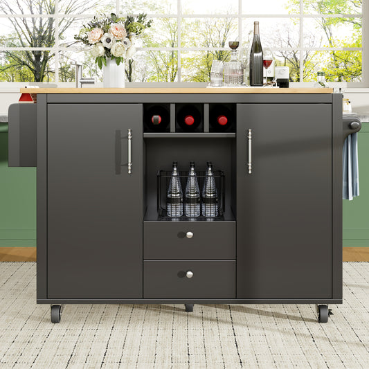 All-in-One Kitchen Island Buffet Cabinet with Folding Worktop, Heavy-Duty Non-Wood Construction, Adjustable Shelves, Wine Rack (Holds 4 Bottles), Door Shelf, Towel Rack - Space-Saving Mobile Kitchen Trolley for Small Kitchens