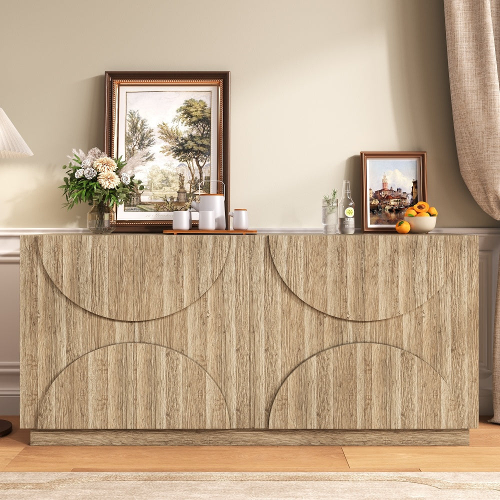 Dressoir – Opbergkast – Ladekast – Buffettafel – Sideboard – Modern Design – Veerbelaste Deur – Beige Wit – Duurzaam Niet-Houten Materiaal – Meerdere Planken – Eenvoudige Montage