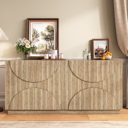 Dressoir – Opbergkast – Ladekast – Buffettafel – Sideboard – Modern Design – Veerbelaste Deur – Beige Wit – Duurzaam Niet-Houten Materiaal – Meerdere Planken – Eenvoudige Montage