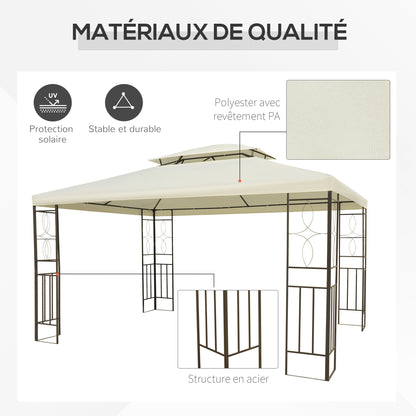 Tuinpaviljoen – Tuinkamer – Tuinhoek – Tuinprieel – Tuintent – Wit – 3 x 4 Meter – UV-Bestendig Polyester Dak – Verwijderbare Muskietennetten