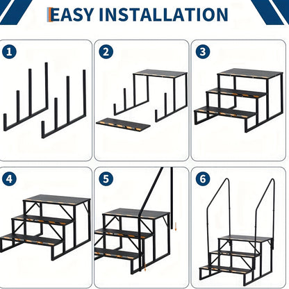 Campertrap – Caravantrap – Opstapje – Instaptrede – Opvouwbare Trap – Stalen Handrail – 299 kg Draagvermogen – Anti-Slip Treden
