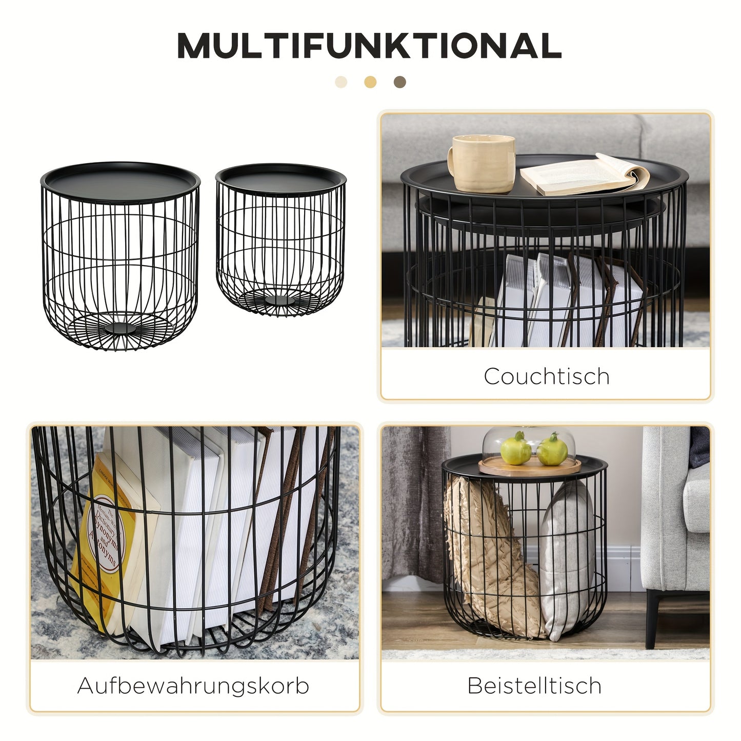 Salontafel – Bijzettafel – Koffietafel – Woonkamertafel – Zwarte Stalen Set van 2 – Met Opbergruimte – Compact & Duurzaam