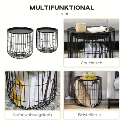 Salontafel – Bijzettafel – Koffietafel – Woonkamertafel – Zwarte Stalen Set van 2 – Met Opbergruimte – Compact & Duurzaam