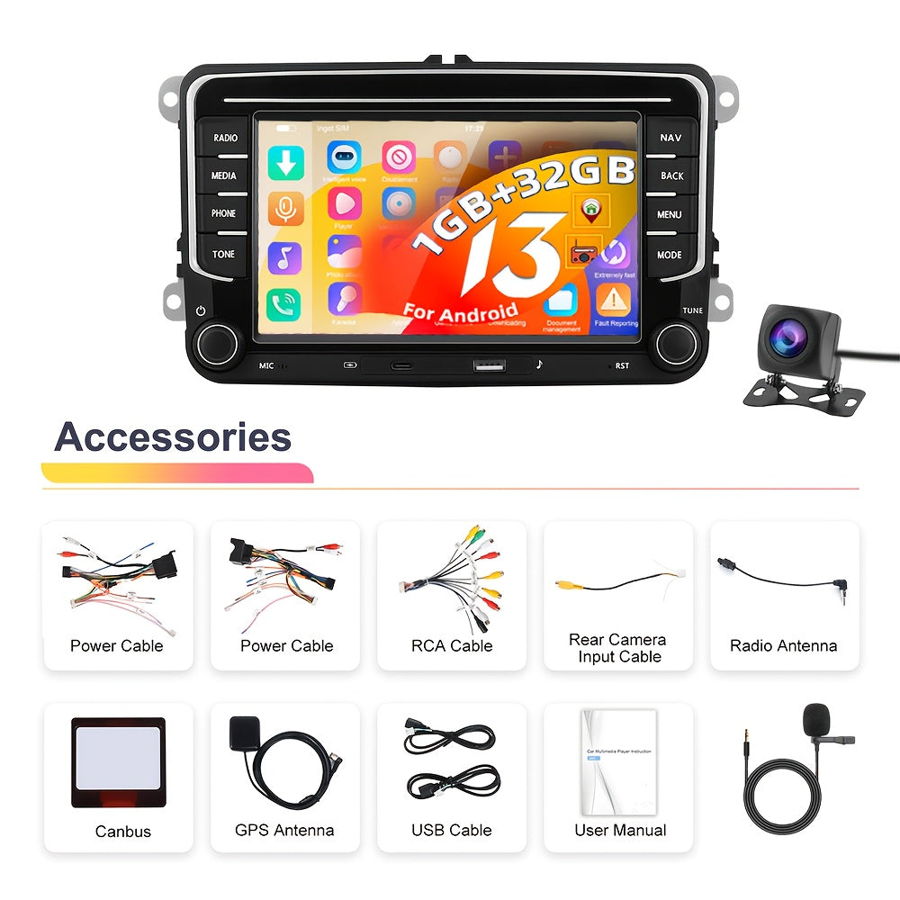 Autoradio – Car Multimedia Systeem – Double Din Stereo – Touchscreen Radio – GPS Navigatie – 7 Inch HD Scherm – AHD Achteruitrijcamera met Microfoon