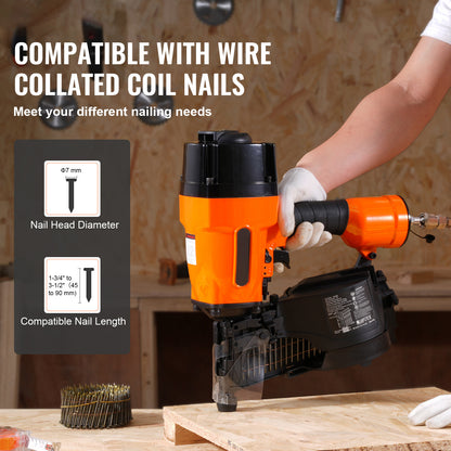 Spijkerpistool – Nagelpistool – Coil Nagelmachine – Pneumatisch Spijkerpistool – Verstelbare Nageldiepte – Aluminium Behuizing