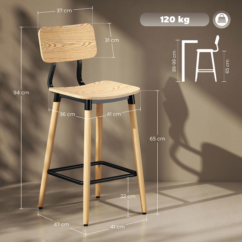 Barkrukken – Barkruk Set – Barstoelen – Keukenstoelen – Eetkamerstoelen – Set Van 2 Met Rugleuning – Hout En Metaal – Modern Tijdloos Design