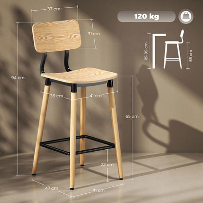 Barkrukken – Barkruk Set – Barstoelen – Keukenstoelen – Eetkamerstoelen – Set Van 2 Met Rugleuning – Hout En Metaal – Modern Tijdloos Design