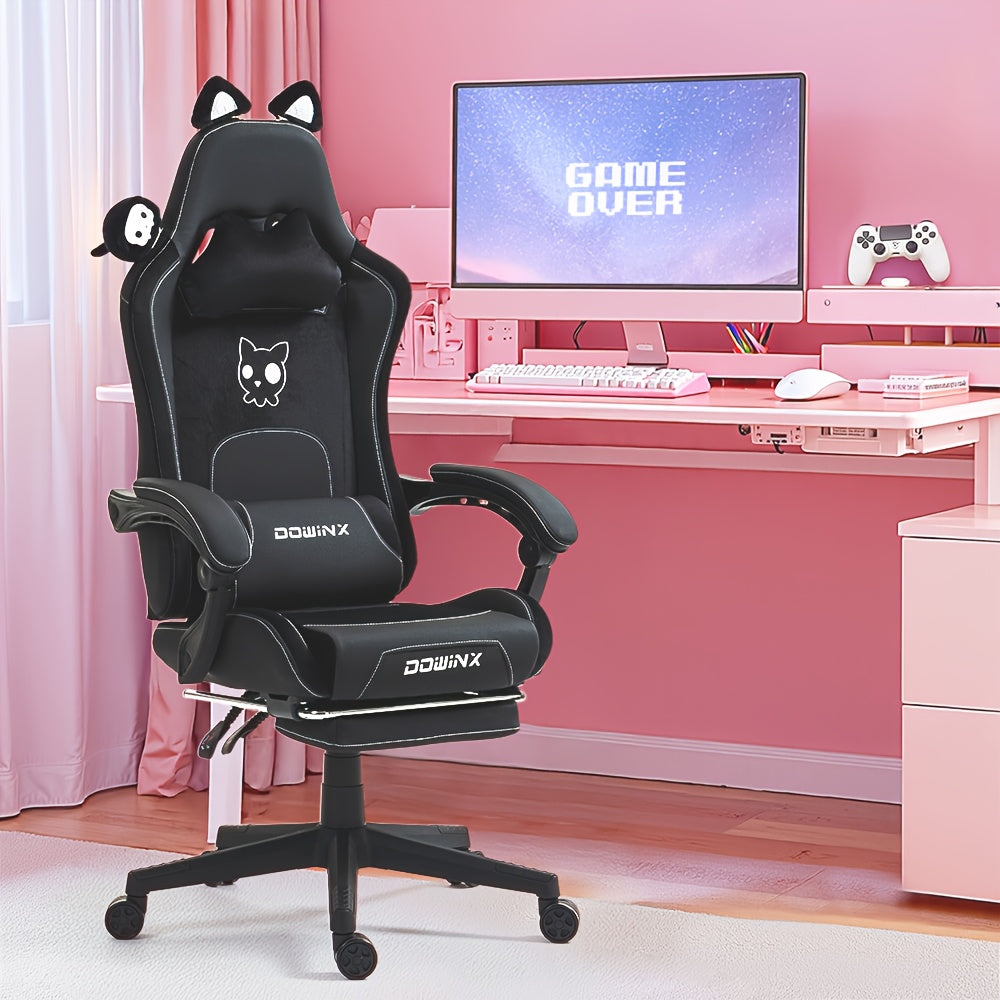 Ergonomic Pink Office Chair with Adjustable Height, Headrest & Lumbar Support - Cute Doll Design, 360° Swivel Base, 5-Point Adjustable Armrests, 5-Point Adjustable Footrest, 5-Point Adjustable Backrest, 5-Point Adjustable Se