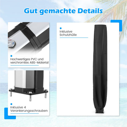 Buitendouche – Tuindouche – Zonnedouche – Zwembaddouche – Solar Douche – 60 Liter Inhoud – 360° Draaibare Douchekop – Inclusief Beschermhoes – Zwart/Zilver – Hoogte 227 cm