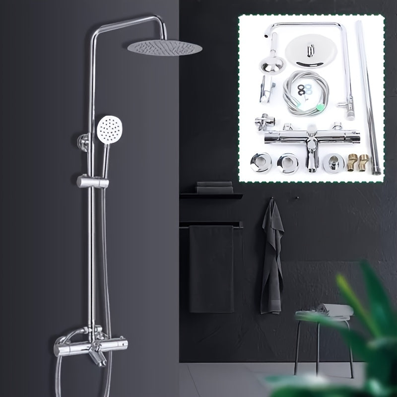 Douche Systeem – Regendouche – Handdouche – Douche Set – Badkamer Douche – Verstelbare Hoogte – Duurzaam Messing Metalen Constructie – Zilveren Afwerking