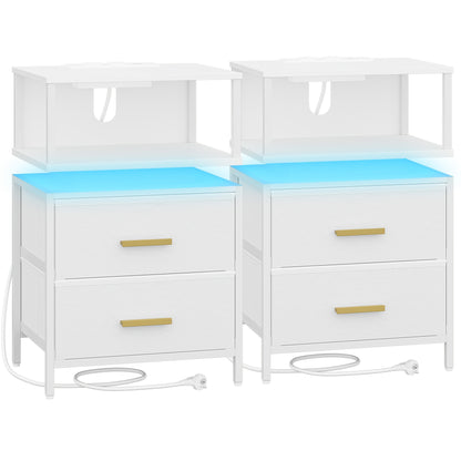 Clothing & Closet Storage, Side Table, Side Table WIth 2 Fabric Drawers And Shelves, Bedside Table For Bedroom, Living Room, Modern, 30.1 X 40.2 X 62.1 Cm, White, Mounted Closet Systems - QUORE