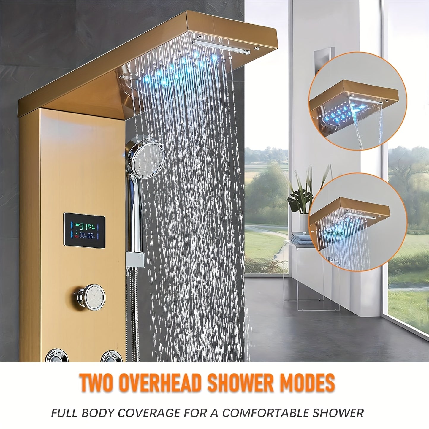 Douchepaneel – Douchewand – Regendouche – Handdouche – Massage Douche – Gouden Kleur – Roestvrij Staal – Multifunctioneel Met Regen- En Massagefunctie
