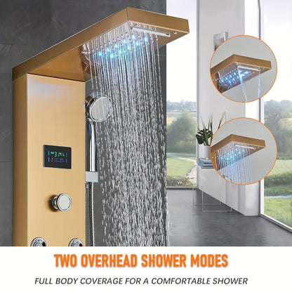 Douchepaneel – Douchewand – Regendouche – Handdouche – Massage Douche – Gouden Kleur – Roestvrij Staal – Multifunctioneel Met Regen- En Massagefunctie