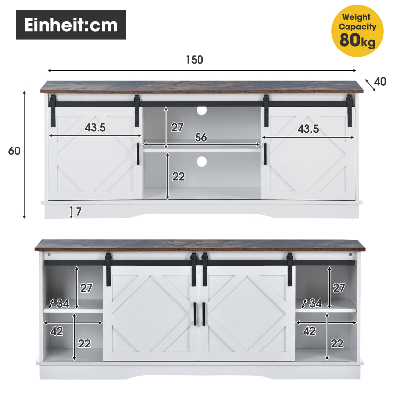 TV-meubel – TV-kast – TV-standaard – Entertainmentmeubel – Mediameubel – 150x40x60 cm – Schuifdeuren met Verstelbare Planken – Modern Minimalistisch Rustiek Design