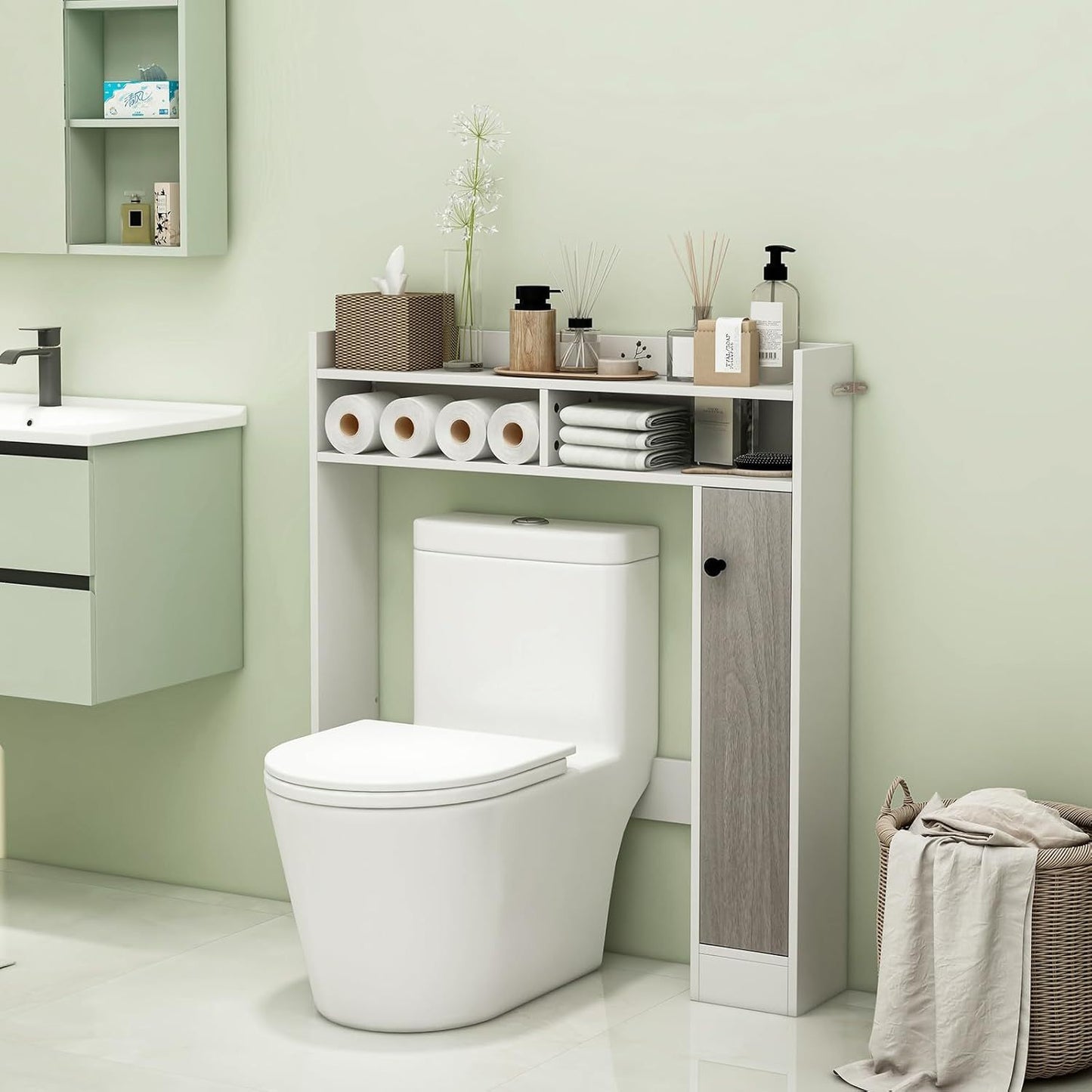 Toiletkast – Badkamerkast – Toiletmeubel – Overtoiletkast – Toiletstandaard – Verstelbare Planken – Waterafstotend MDF Wit