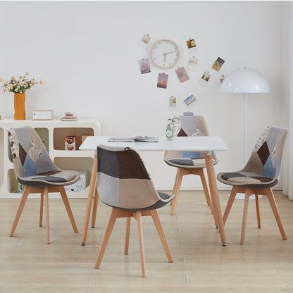 Eetkamerstoel – Keukenstoel – Stoel – Kuipstoel – Bureaustoel – Patchwork Bekleding – Beukenhouten Poten – Ergonomisch Design – Geschikt Tot 100 kg