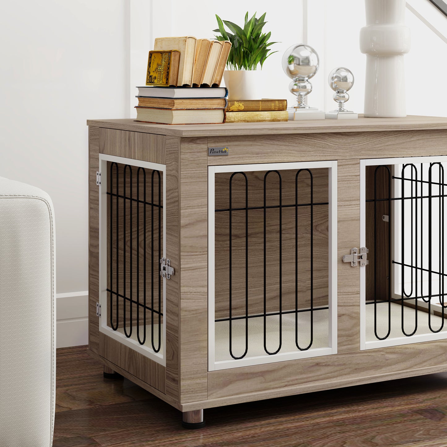 Hondenbench – Hondenkennel – Hondenkooi – Hondenhok – Hondenmand – Medium en Large Size – Dubbele Deuren met Slot – Wasbare Kussen