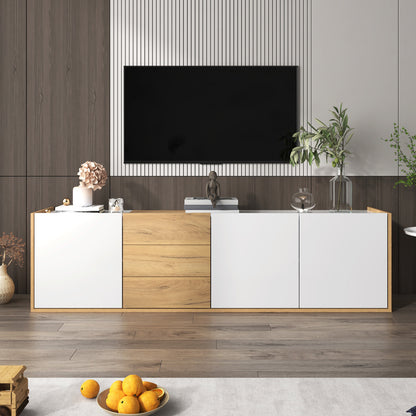 TV-meubel – TV-kast – Media Meubel – Televisie Meubel – Wandmeubel – Wit en Hout – Verstelbare Planken – MDF Duurzaam Design