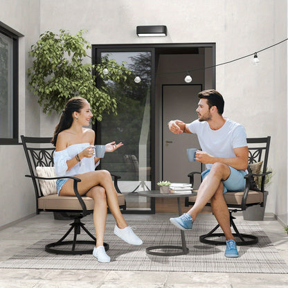 Patio Stoelen – Tuinstoelen – Balkonstoelen – Bistrostoelen – Draaistoelen – Metalen Frame – 360° Draaifunctie – Zachte Khaki Kussen