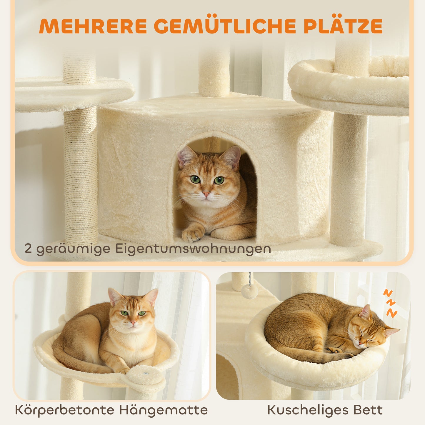 Krabpaal – Krabpaal Voor Katten – Krabmeubel – Kattenboom – Speelpaal Kat – Beige – 2 Meter Hoog – Stevige Constructie Met Kantelbeveiliging