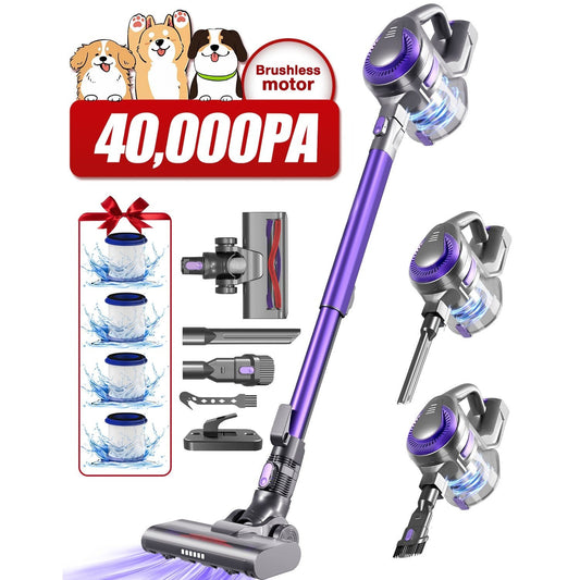 Aiidoits Cordless Stick Vacuum Cleaner with 40,000 Pa Suction Power – 8-In-1 Multi-Function – 5-In-1 HEPA Filter System – 400W Brushless Motor – 50 Minutes Runtime – Detachable Battery