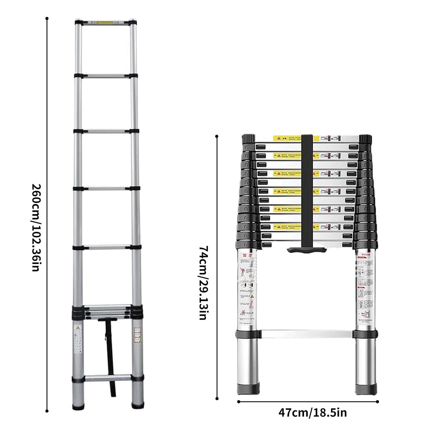 Telescoopladder – Uitschuifladder – Telescopische Ladder – Vouwladder – Aluminium Ladder – 2,6 Meter – Compact & Lichtgewicht – Max. Belastbaarheid 150 kg
