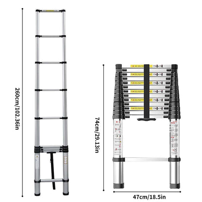 Telescoopladder – Uitschuifladder – Telescopische Ladder – Vouwladder – Aluminium Ladder – 2,6 Meter – Compact & Lichtgewicht – Max. Belastbaarheid 150 kg