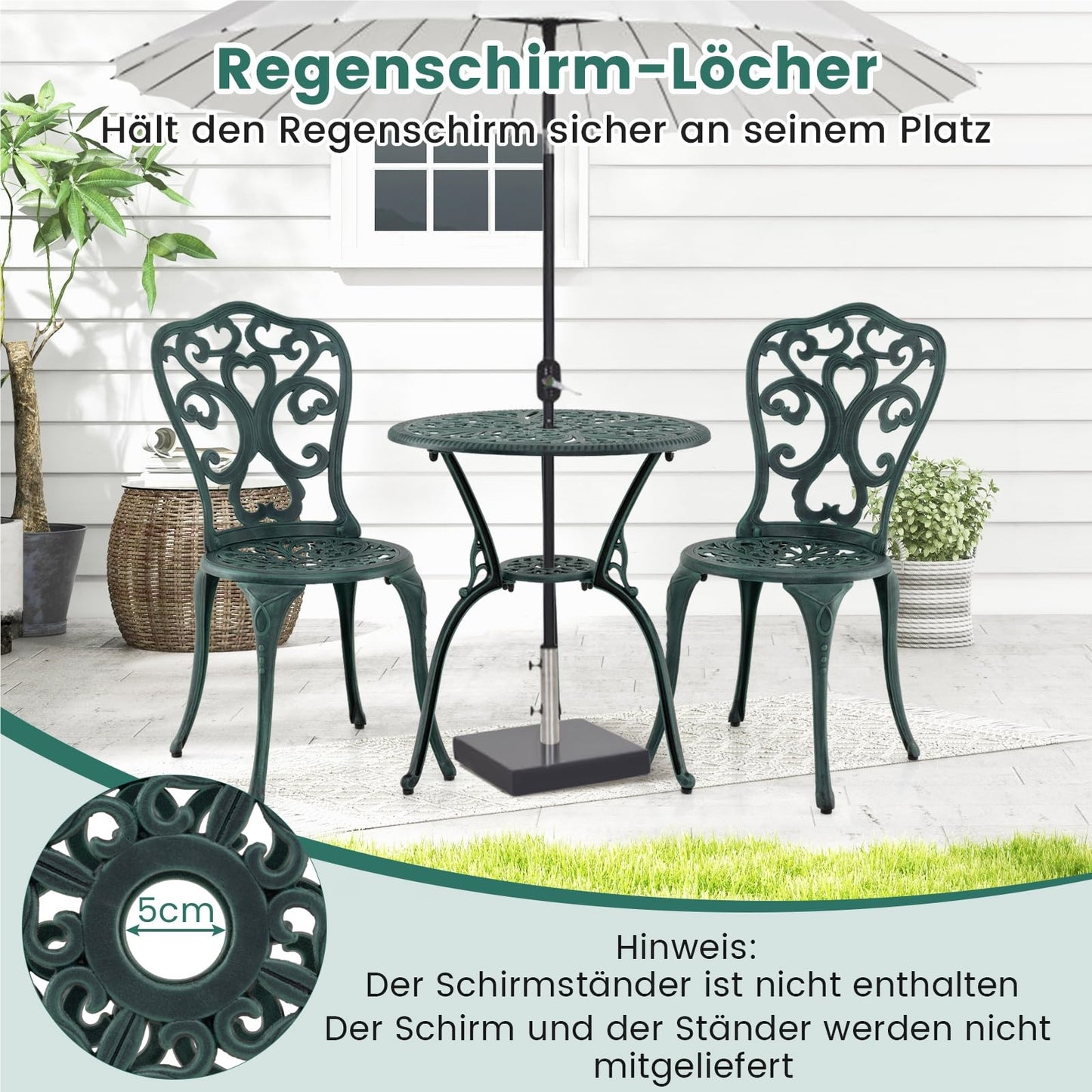 Tuinset – Bistroset – Balkonset – Loungeset – Tuinmeubelset – Weerbestendig Aluminium – Parasolhouder – Groen
