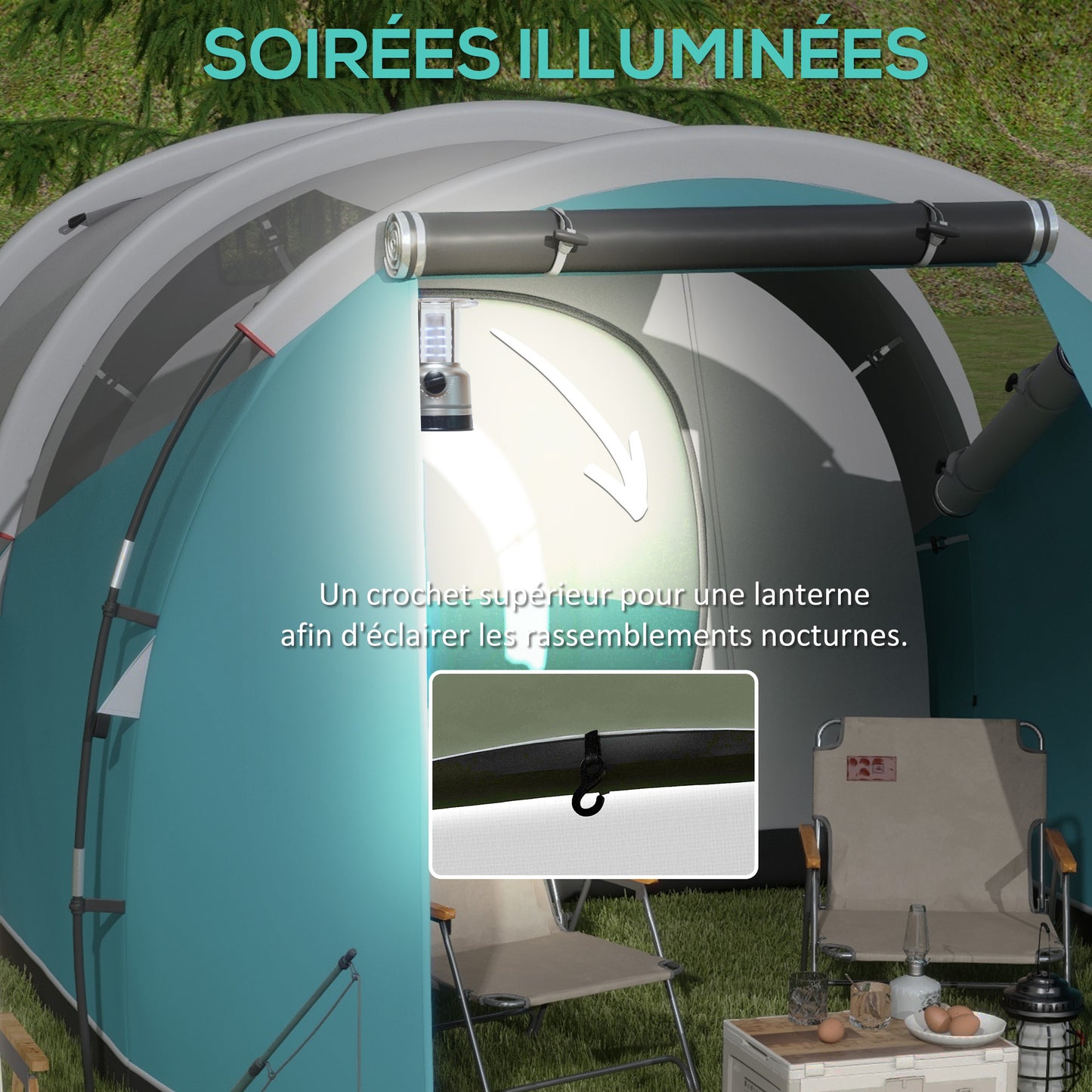 Gezinstent – Campingtent – Tunnel Tent – Reistent – Kampeertent – Voor 4-5 Personen – Ventilerend Met 2 Deuren – Eenvoudig Op Te Zetten – Blauw – 4,6 x 2,6 x 1,9 m